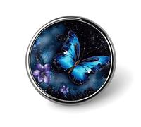 Broche ronde vintage pour robe, costume, accessoire de costume, épinglette galaxie, papillon bleu, cadeau pour femme et homme souvenir, Circular, Aluminium, Alliage d'aluminium