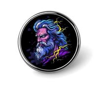 Broche ronde Zeus, dieu grec du tonnerre, en émail, pour revers de veste, sac à dos ou chapeau.