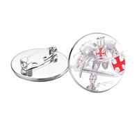Broche Saint George Croisé Chrétien Croix Rouge Motif Art Cabochon en Verre Surface Métal Pin's Badge Cadeau, Métal