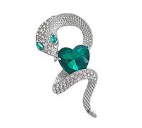 Broche serpent exquise avec zircon émeraude détails zodiacs année bijoux corsage cristal vert pour garde-robe de femme, Acier inoxydable