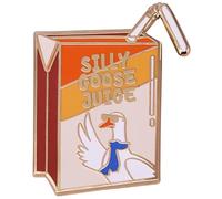 Broche Silly Goose Juice Box pour femmes et filles - Revers en émail orange vif et jaune de dessin animé pour vestes et sacs, accessoires de mode ludique, bijoux, cadeaux