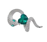 Broche sophistiquée en forme de cœur émeraude et zircon en forme de serpent en cristal vert pour l'année du zodiaque, accessoire d'épinglette porte-bonheur
