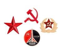 Broche Soviétique Vintage Étoile à Cinq Branches, 4Pcs en Ambiance Noël | Lustre Solide, Poli Fin, Usage Vêtements Décontractés, Lot Pratique de Quatre Pièces
