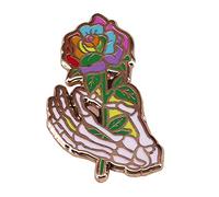 Broche squelette en forme de tête de mort, avec inscription « The Skeleton Hold a Rose Love and Death » - Broche romantique en émail - Style punk gothique - Bijoux en jean - Pour chemise ou sac, Acier