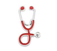 Broche Stéthoscope à La Mode, Cadeau Infirmière Femme, Accessoire Bijou Décoratif Épingle à Revers, 1.06 x 0.59 pouces- Rouge Argenté