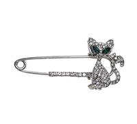 Broche style épingle à nourrice motif chat acier argenté.