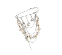 Broche tendance avec chaîne en métal pour les tenues tendance avec un design dynamique en couches et une broche en métal légère et confortable, taille unique, Comme décrit