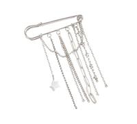 Broche tendance avec chaîne en métal pour tenues tendance avec un design dynamique en couches et une broche légère et confortable pour elle, One Size, Comme décrit