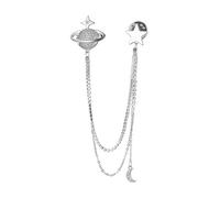 Broche tendance en cristal avec lune, planète, accessoire pour homme avec chaîne à pompons et épingles à col étincelantes