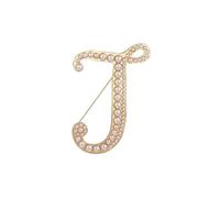 Broche tendance en forme de lettre de A à Z 26 lettres dorées imitation perle initiale de l'alphabet broches broches pour femmes cadeaux bijoux, Métal, Perle