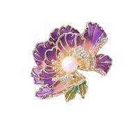 Broche tendance en forme de pivoine pour femme avec émail et perles - Accessoire polyvalent pour toute tenue élégante - Broche en perles, taille unique, Comme décrit