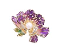 Broche tendance en forme de pivoine pour femme avec émail et perles - Accessoire polyvalent pour toute tenue élégante et formelle, TAILLE UNIQUE, Comme décrit