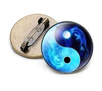 broche tendance, Yin Yang broches noir blanc Tai Chi papillon Dragon chat motif broche ronde verre cristal gemme en métal(8)