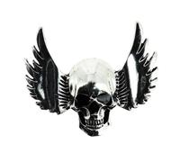 Broche Tête De Mort Ailée Couleur Argentée - Accessoire Mode Rock Et Gothique - Tête de mort - Belle qualité de finition - Epingle - élégant - Cadeau d'anniversaire de Femmes Filles - Fournitures de