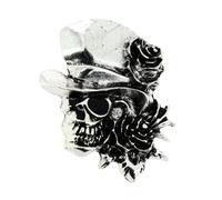 Broche Tête De Mort Avec Chapeau Couleur Argentée - Accessoire De Caractère - Rock - Belle qualité de finition - Epingle - élégant - Cadeau d'anniversaire de Femmes Filles - Fournitures de Fête de Ma