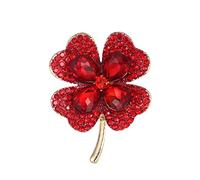 Broche trèfle en strass pour femme - Vert et rouge