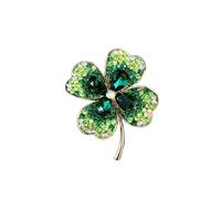 Broche trèfle pour femmes, Zircon feuille cristal fleur broche, broche Art décoratif vert, grande broche rétro, broche et broche châle