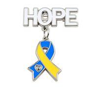 Broche Ukraine Espoir Ruban Bleu Jaune Émail Pendentif Badge pour Femme | Broche en forme de ruban d'espoir ; badge en émail bleu et jaune ; breloque pendante en alliage ; décoration polyvalente de