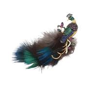 Broche unique en alliage avec plumes de paons 3D avec pierres de zircon - Accessoire léger pour vestes, robes et femmes