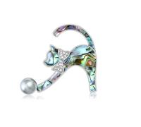 Broche unique fabriquée à la main en forme de chat en coquillage avec perles, idéale pour un usage quotidien, pour rehausser les tenues élégantes, bijoux en coquillage naturel pour chats