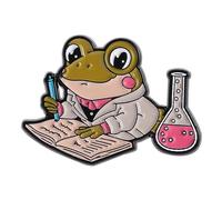 Broche unique grenouille scientifique animale avec tube à tests de microscope, broche accessoire de laboratoire pour les amateurs de science, broche avec microscope et tube à essai, accessoire sur le