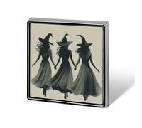 Broche unisexe avec trois sorcières tenant la main pour Halloween, carré, léger, bijoux pour vêtements, châle, chapeau