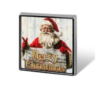 Broche unisexe carrée légère représentant le Père Noël tenant une pancarte en bois « Joyeux Noël », idéale pour vêtements, châles et chapeaux.