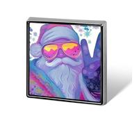 Broche unisexe carrée légère représentant un Père Noël rétro portant des lunettes roses, idéale pour décorer vêtements, châles et chapeaux.