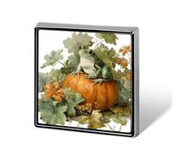 Broche unisexe grenouille assise sur une citrouille carrée légère pour vêtements, châle, chapeau