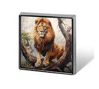 Broche unisexe Lion sur une branche d'arbre carrée légère pour vêtements, châle, chapeau