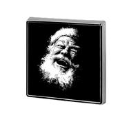 Broche unisexe simple en noir et blanc représentant un Père Noël rieur. Badge carré léger à porter sur vêtements, châles et chapeaux.