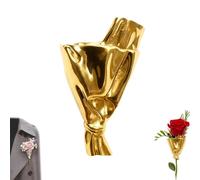 Broche vase à fleurs artistique, broche bouquet de fleurs, mini broche vase pour insérer des fleurs naturelles ou séchées, bijou fantaisie vase, art à porter, pour vestes et robes (Or)