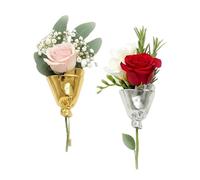 Broche vase à fleurs artistique, pince à fleurs for bouquets à porter, mini broche bouquet de fleurs, pince porte-broches for bouquet de fleurs à faire soi-même, for veste(Gold+Silver)