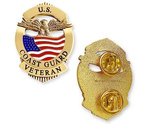 Broche vétéran de la garde côtière américaine - Épinglette militaire patriotique double embrayage - Insigne uniforme, Métal, Sans pierre précieuse
