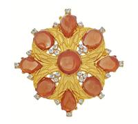 Broche vintage baroque en forme de croix dorée et orange, Small, Cristal, Cristal