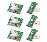 Broche Vintage Boîte aux Lettres Verte en Métal, Lot de 6 Pièces