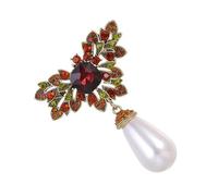 Broche vintage en alliage robuste avec perles de style français luxueux et vert et rouge pour les occasions de soirée
