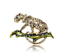 Broche vintage en émail motif léopard à pois - Broche guépard - Doré et argenté - Accessoire de mariage, fête d'anniversaire, Noël - Bijoux pour femmes et hommes, Large, Strass en métal, Pas de pierre