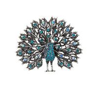 Broche vintage en forme de queue de paon pour femmes et filles - Strass bleus brillants - En forme de gros oiseau - Accessoires élégants pour robe de mariage, Noël, anniversaire - Cadeau unisexe