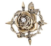 Broche vintage en forme de tête de mort et rose en alliage pour les amateurs de mode gothique et les tenues de festival, taille unique, Comme décrit