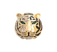 Broche vintage en forme de tête de tigre en émail noir et cristal doré pour homme, Métal, Cristal