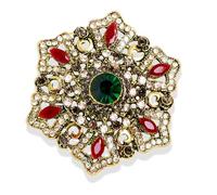 Broche Vintage En Strass Flocon De Neige Fleur Pour Femmes Filles Mode Rouge Vert Cristal Baroque Grandes Broches Plaquées Or Épinglettes Délicates Boho Vacances Fête Des Mères Bijoux Cadeau (Doré)