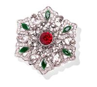 Broche Vintage En Strass Flocon De Neige Fleur Pour Femmes Filles Mode Rouge Vert Cristal Baroque Grandes Broches Plaquées Or Épinglettes Délicates Boho Vacances Fête Des Mères Bijoux Cadeau (Argent)