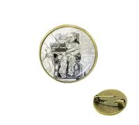 Broche vintage Stephen Hawking en verre noir et blanc pour homme et femme, Verre