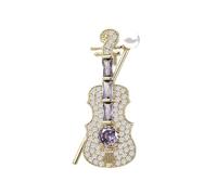 Broche Violon Élégante en Acier, Cristaux Oxydes de Zirconium, Plaqué Or, Accessoire Mode pour Vêtement et Soirée, 4.2 x 1.9 cm