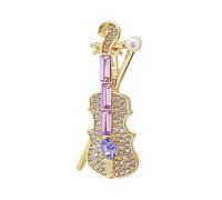 Broche violon scintillante avec ornements en strass pour la vie quotidienne et les occasions spéciales. Broche de costume passionnée de musique Broche à la mode, lilas, taille unique