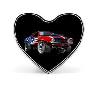 Broche voiture de sport avec drapeau américain, pour femmes et hommes, joli badge cœur à porter à la boutonnière pour une fête ou un mariage.