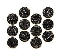 Broche Zodiaque 12 Pièces en Alliage Noir, Pin's Rond Émaillé | Lot de 12 Set de Set, Finition Peinte, Format Compact, pour Paquet à Main et Paquet à Dos, Collection Astrologie
