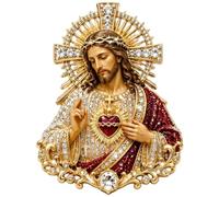 Broches à épinglette, épingle chrétienne du Sacré-Cœur de Jésus avec un design orné d'or et coloré, rouge