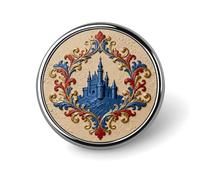 Broches à revers à motif château vintage, broches rondes tendance, badges boutons mignons en alliage pour chapeaux, chemises, vêtements et sacs.